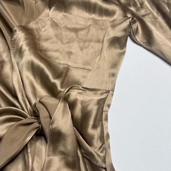 L'AGENCE Kadi Silk Maxi Ling Wrap Silk Dress V Neck Cappuccino Luxury Formal - Picture 7 of 7